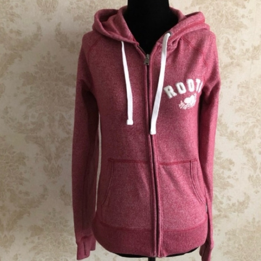 Roots Pink Full-Zip Hoodie with White Details